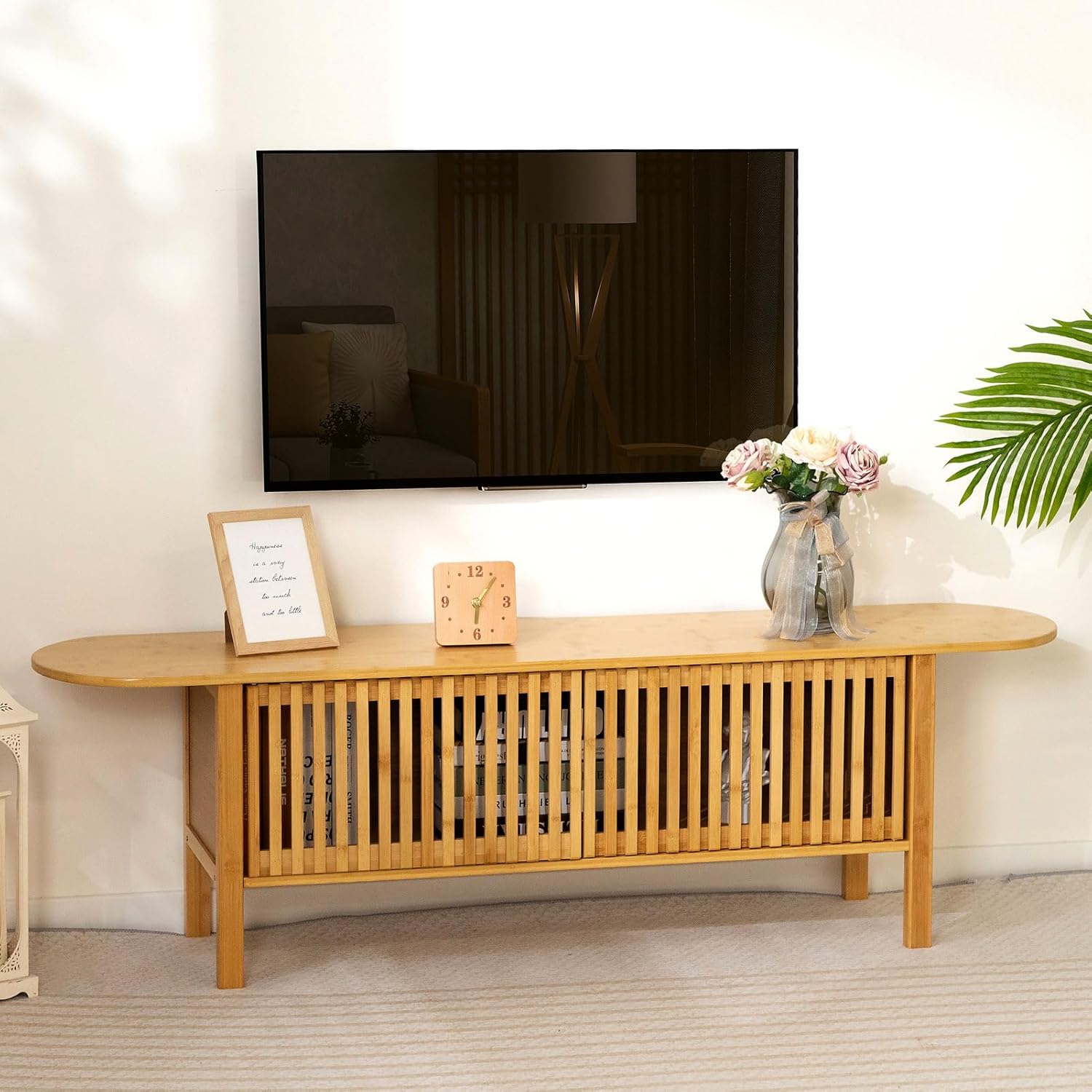 HollyHOME Bamboo TV Stand (with Fence Door)