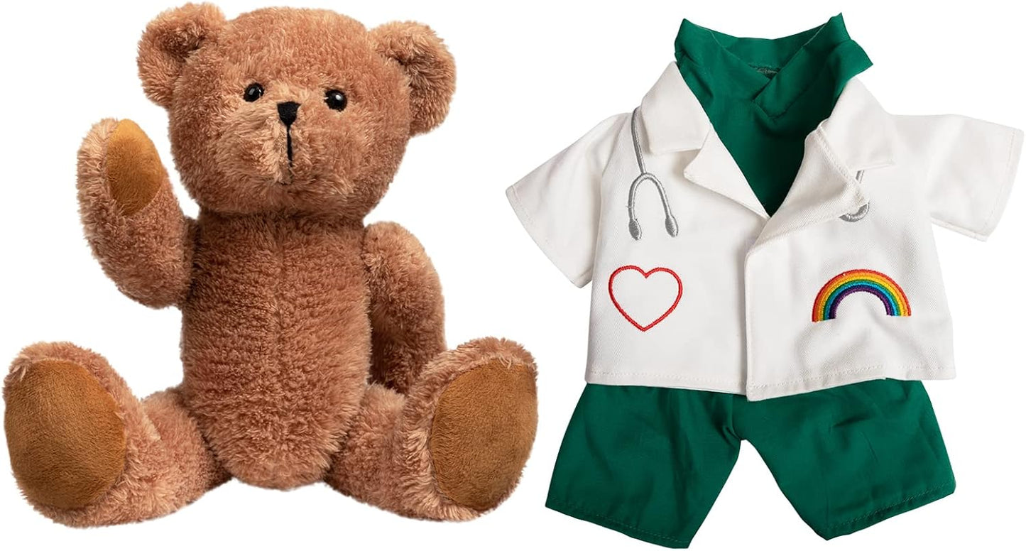 HollyHOME Doctor Bear Stuffed Animal Plush Teddy Bear in Scrubs and White Coat Gifts for Doctors Students and Kids 16 inches,Chocolate Brown