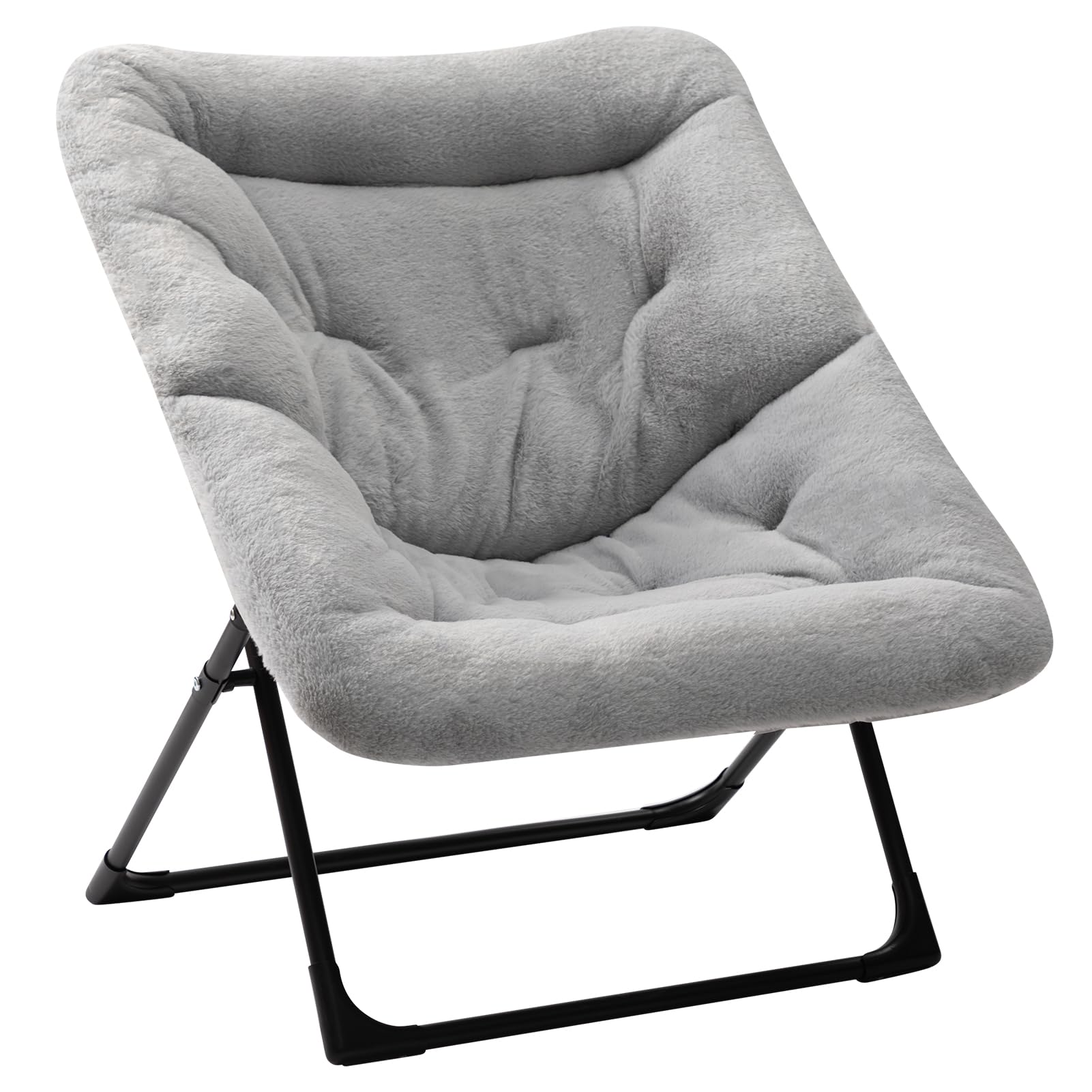 hollyhome-x-large-saucer-chair-comfy-oversized-folding-chair-faux-fur-reading-chair-for-teens-adults-foldable-accent-lazy-chair-metal-frame-lounge-chair-for-living-room-bedroom-dorm-grey