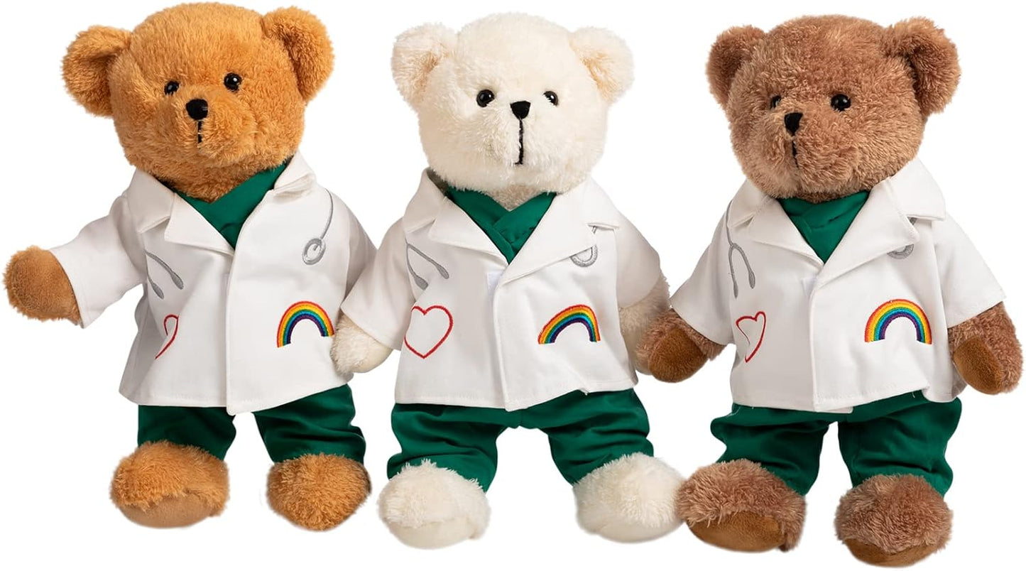 HollyHOME Doctor Bear Stuffed Animal Plush Teddy Bear in Scrubs and White Coat Gifts for Doctors Students and Kids 16 inches,Chocolate Brown