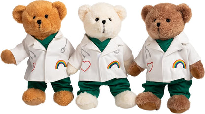 HollyHOME Doctor Bear Stuffed Animal Plush Teddy Bear in Scrubs and White Coat Gifts for Doctors Students and Kids 16 inches,Chocolate Brown