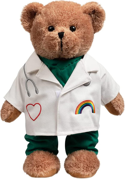 HollyHOME Doctor Bear Stuffed Animal Plush Teddy Bear in Scrubs and White Coat Gifts for Doctors Students and Kids 16 inches,Chocolate Brown