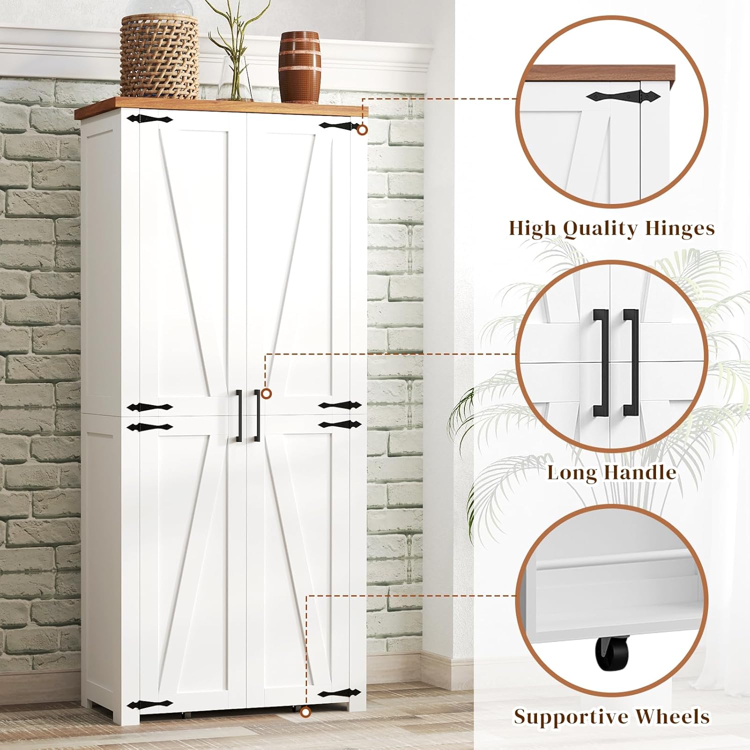 HollyHOME Kitchen Pantry Cabinet White（2-Door）