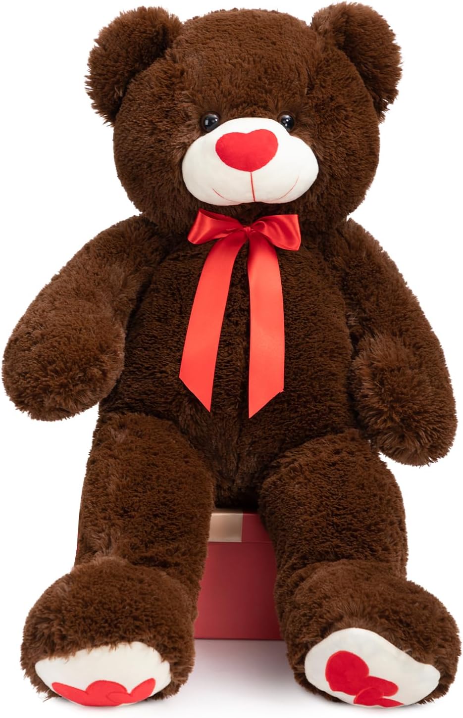 HollyHOME Big Teddy Bear Stuffed Animal Large Bear Plush with Red Heart for Girlfriend and Kids Valentine's Day 36 inch Beige