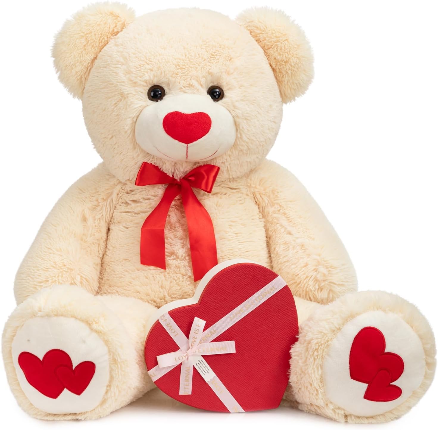 HollyHOME Big Teddy Bear Stuffed Animal Large Bear Plush with Red Heart for Girlfriend and Kids Valentine's Day 36 inch Beige