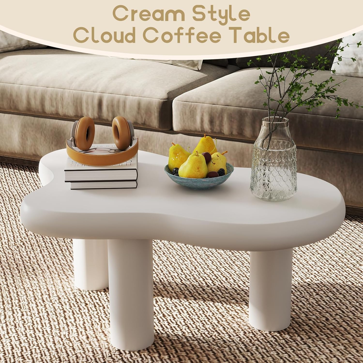 HollyHOME 33.9in Cloud Coffee Table Cream White