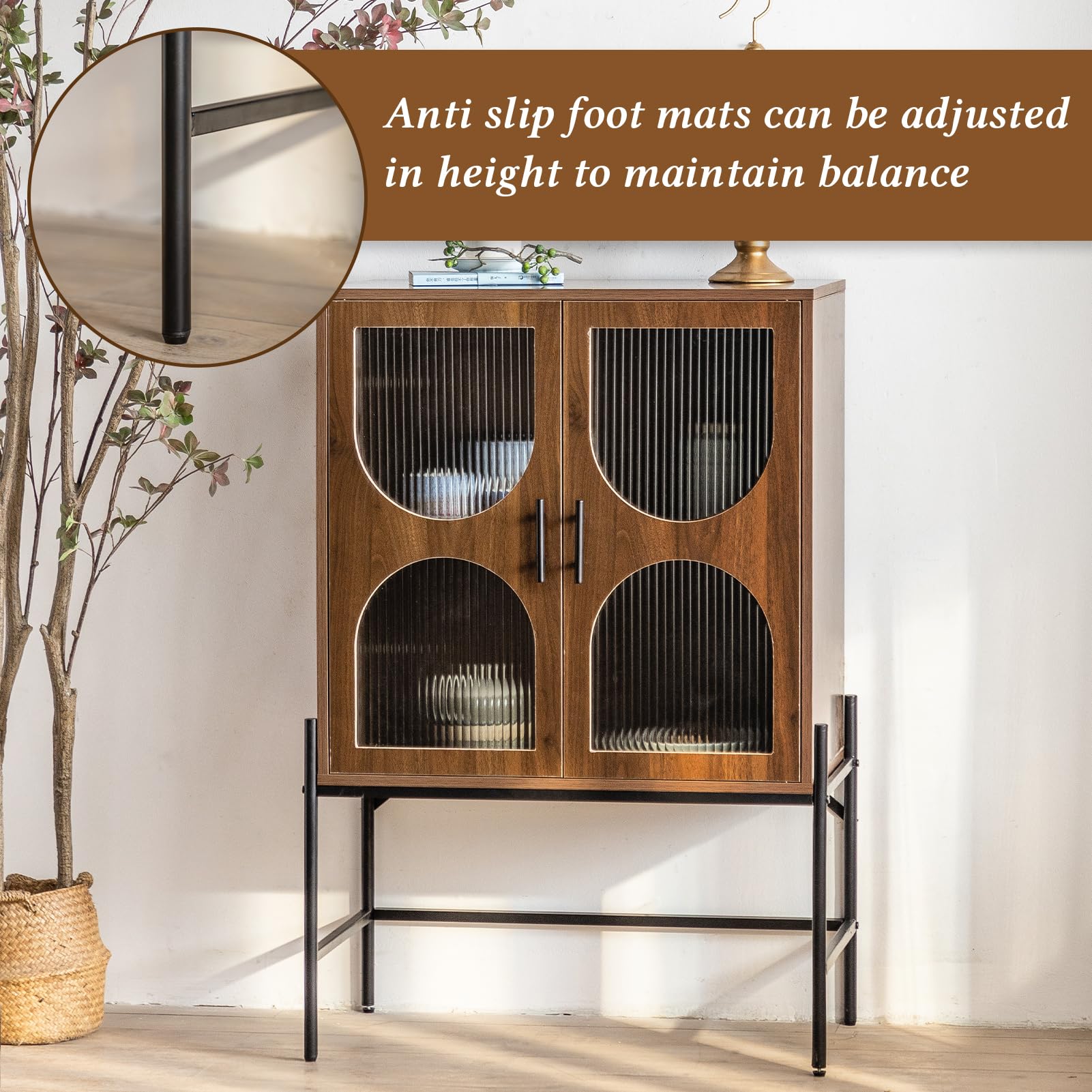 HollyHOME 41.3"(H) Wooden Storage Cabinet with Glass Doors