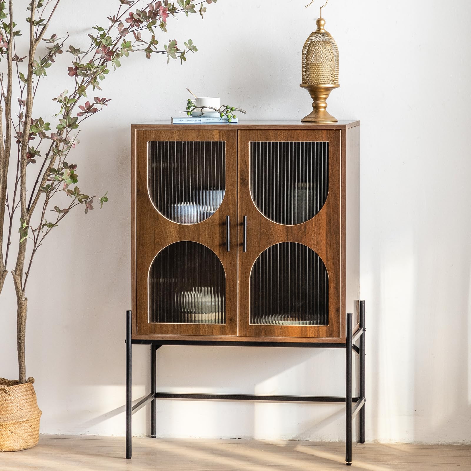 HollyHOME 41.3"(H) Wooden Storage Cabinet with Glass Doors