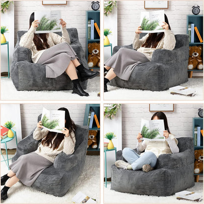 HollyHOME Bean Bag Chair with Filler for Adults, 37LB Foam Filled Bean Bag Sofa with Washable Cover, Filling Lazy Puff Chair for Living Room, Bedroom, Corduroy Reading Chair for Teens, Dark Grey