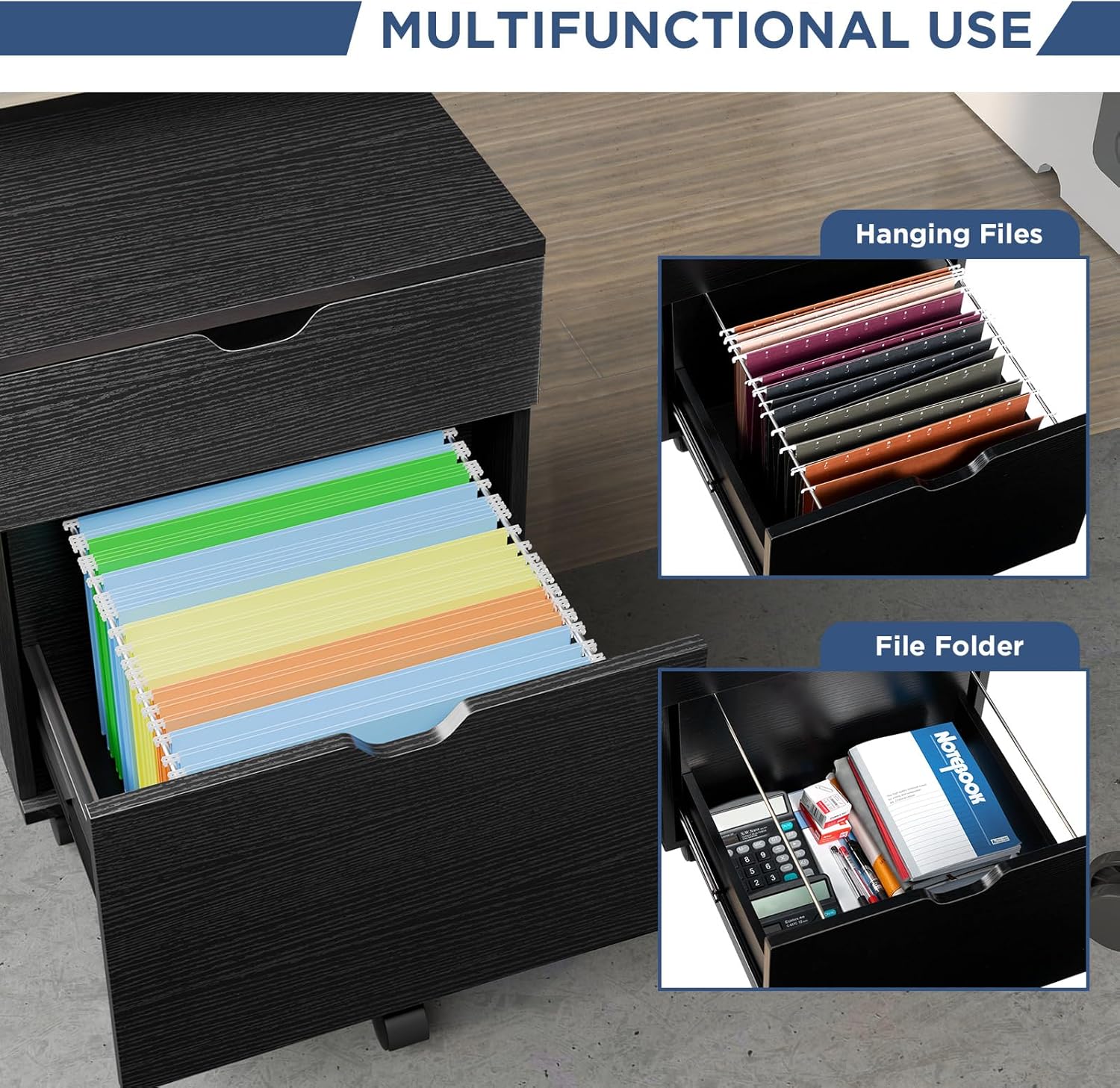 HollyHOME Black 2 Drawers Filing File Cabinet