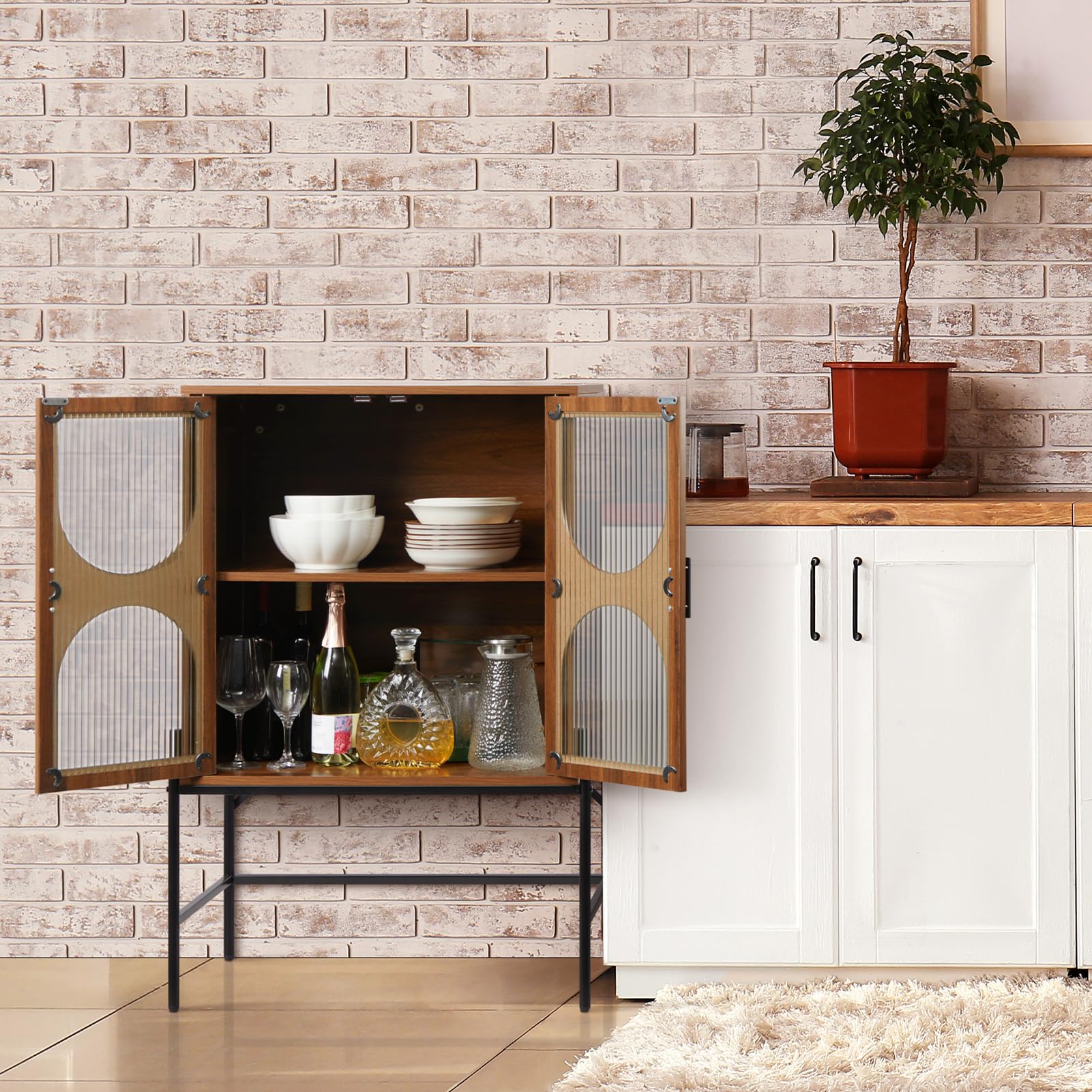 HollyHOME 41.3"(H) Wooden Storage Cabinet with Glass Doors