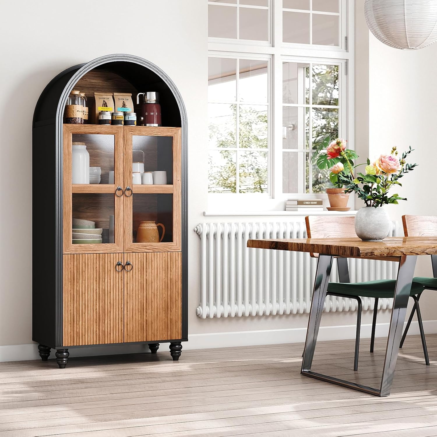 HollyHOME 66.6" Arched Kitchen Pantry Cabinet