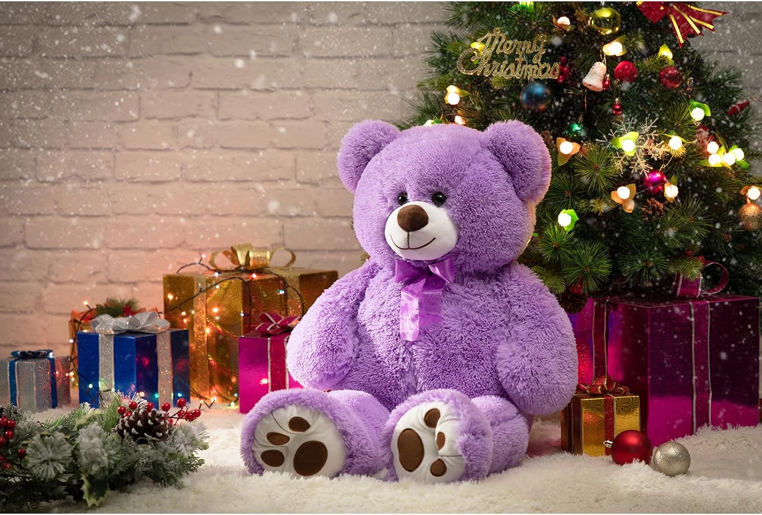 HollyHOME Teddy Bear Stuffed Animal Plush Giant Teddy Bears with Footprints Big Bear 36 inch Tan