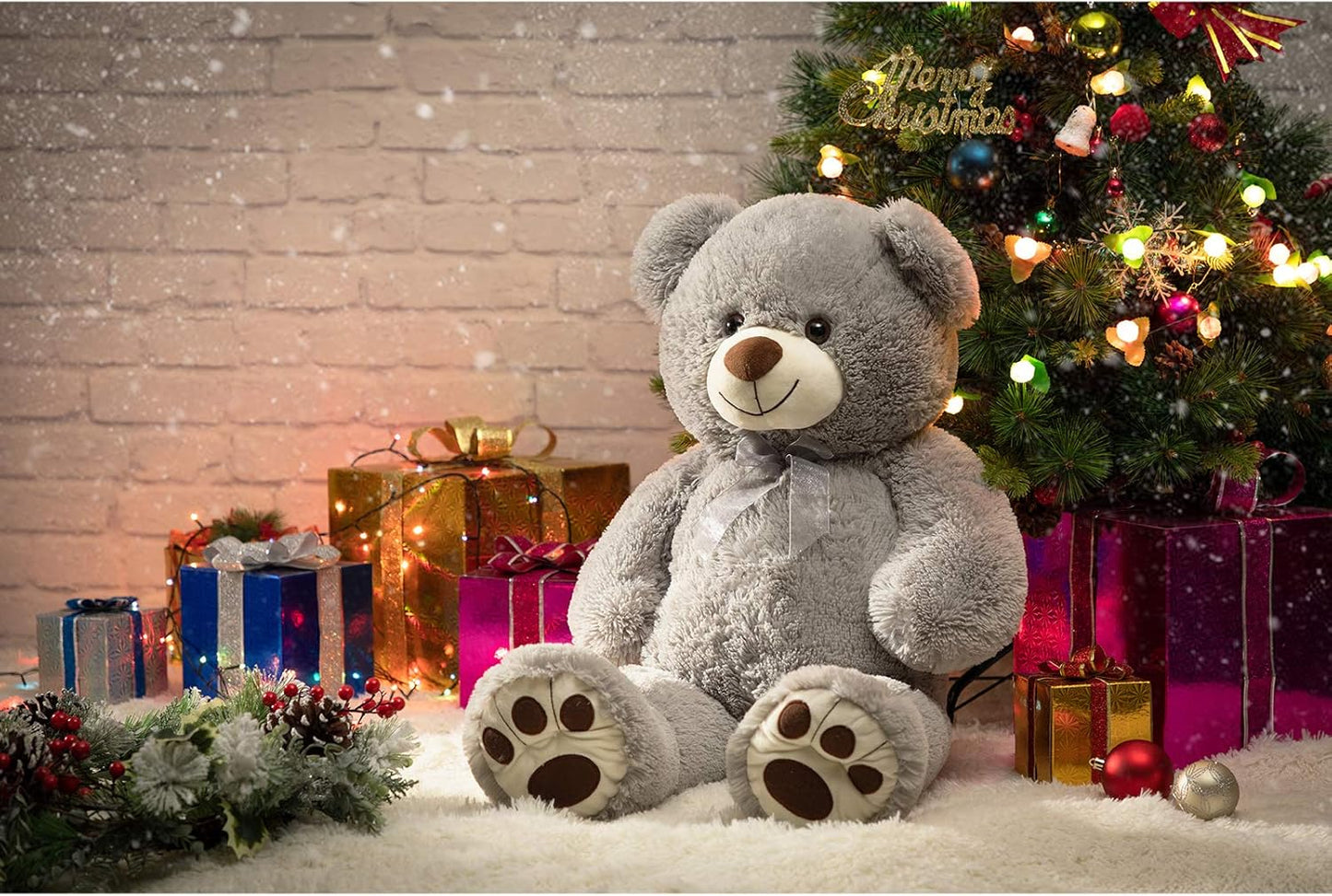 HollyHOME Teddy Bear Stuffed Animal Plush Giant Teddy Bears with Footprints Big Bear 36 inch Tan