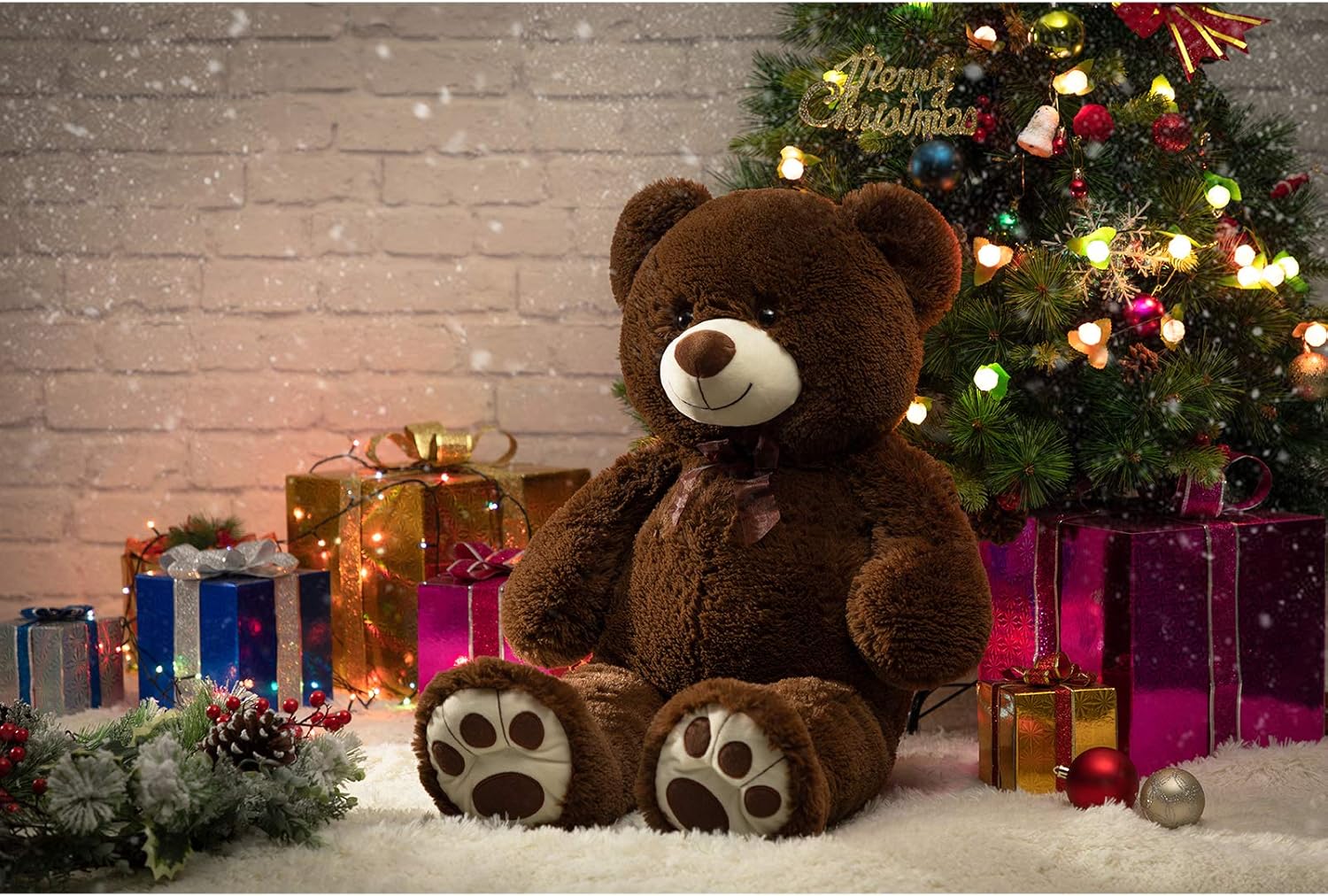 HollyHOME Teddy Bear Stuffed Animal Plush Giant Teddy Bears with Footprints Big Bear 36 inch Tan