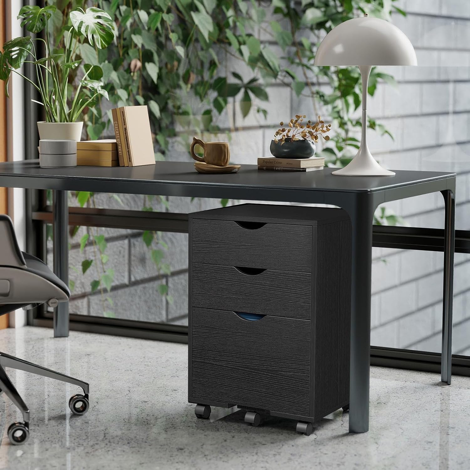 HollyHOME Black 3-Drawer Wood File Cabinet