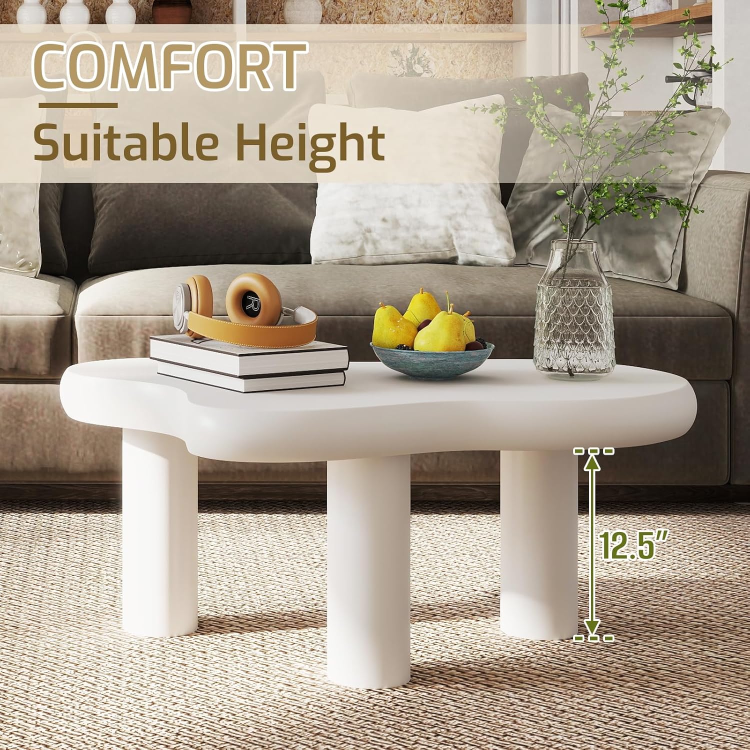HollyHOME 33.9in Cloud Coffee Table Cream White