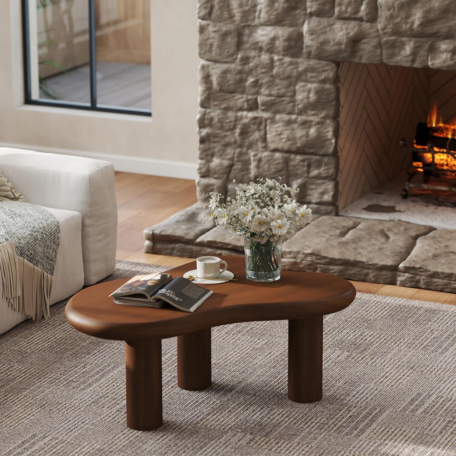 HollyHOME 33.9in Cloud Coffee Table Dark Walnut