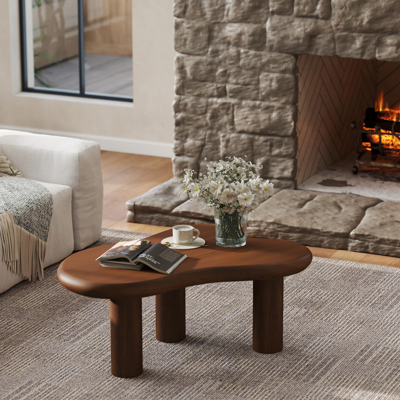 HollyHOME 33.9in Cloud Coffee Table Dark Walnut