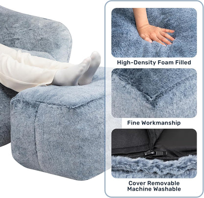 HollyHOME 15"(H) Bean Bag Ottoman Pouf, 6.6LB Memory Foam Filled Footstool for Sofa, Accent Stuffed Footrest Stool with Washable Cover, Single Footrest Stool for Living Room, Bedroom, Blue&Grey