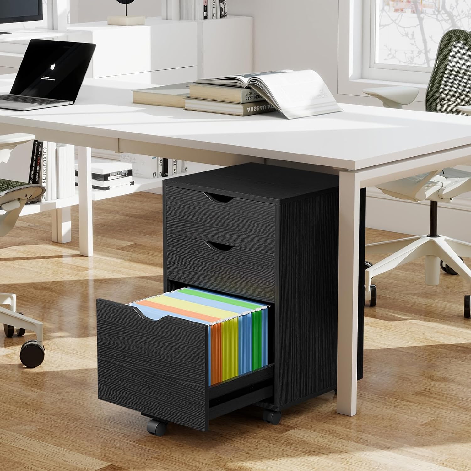 HollyHOME Black 3-Drawer Wood File Cabinet
