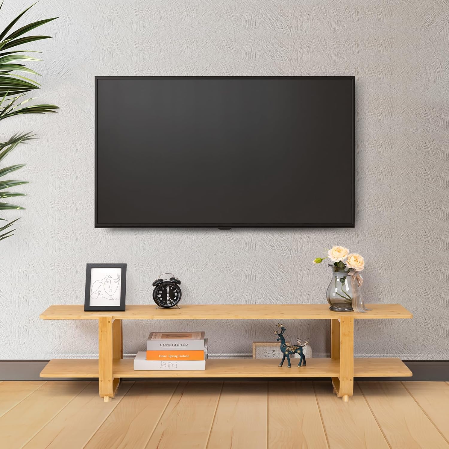 HollyHOME 55"(L) Burlywood Bamboo TV Stand with Storage