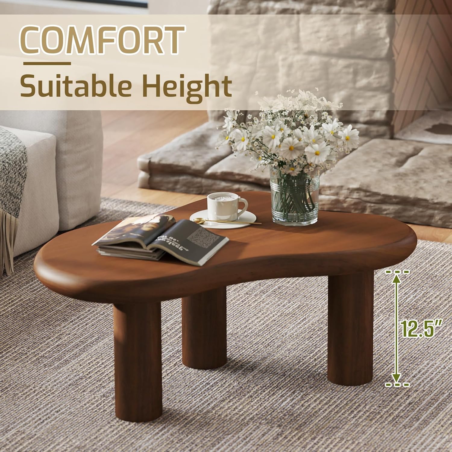 HollyHOME 33.9in Cloud Coffee Table Dark Walnut