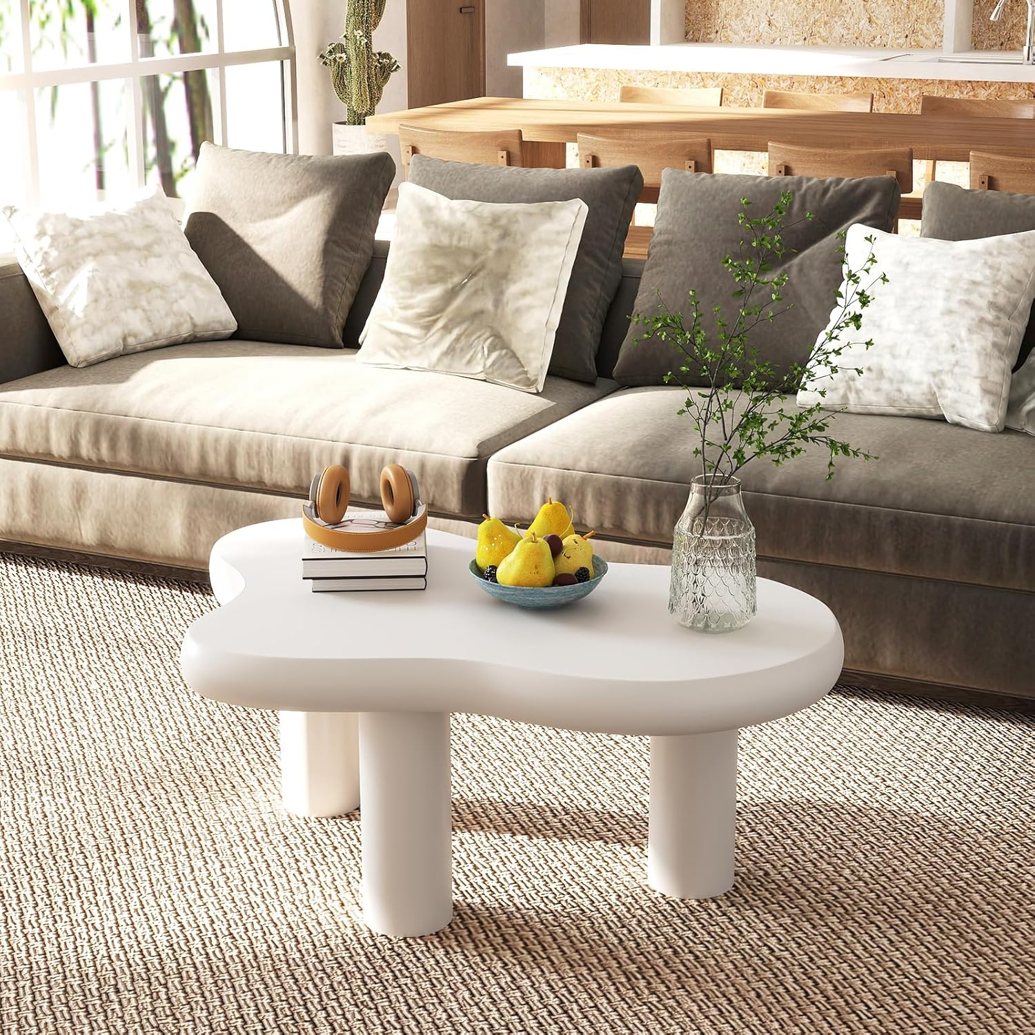 HollyHOME 33.9in Cloud Coffee Table Cream White