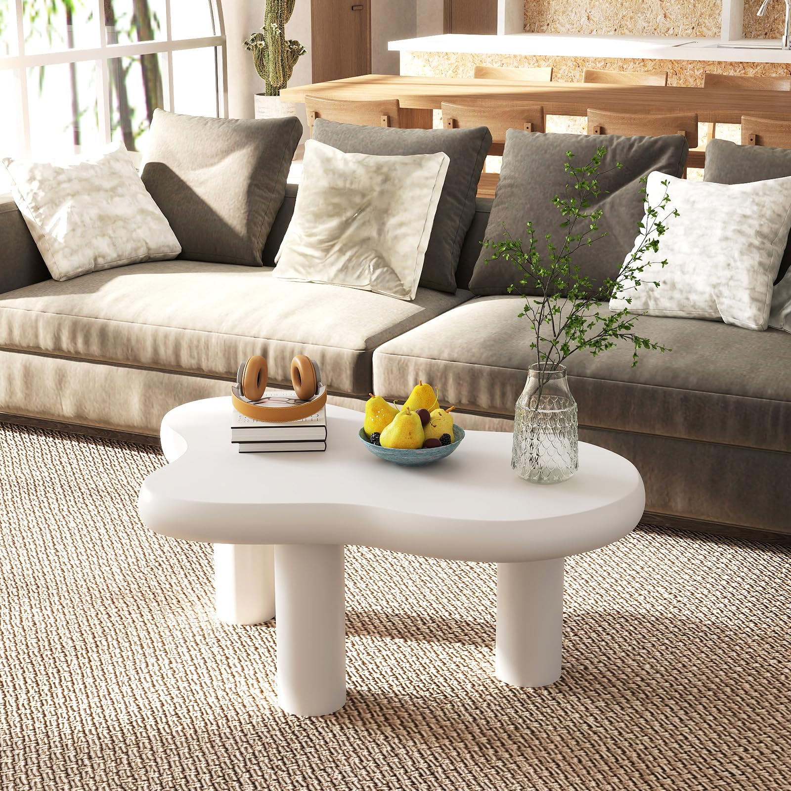 HollyHOME 33.9in Cloud Coffee Table Cream White