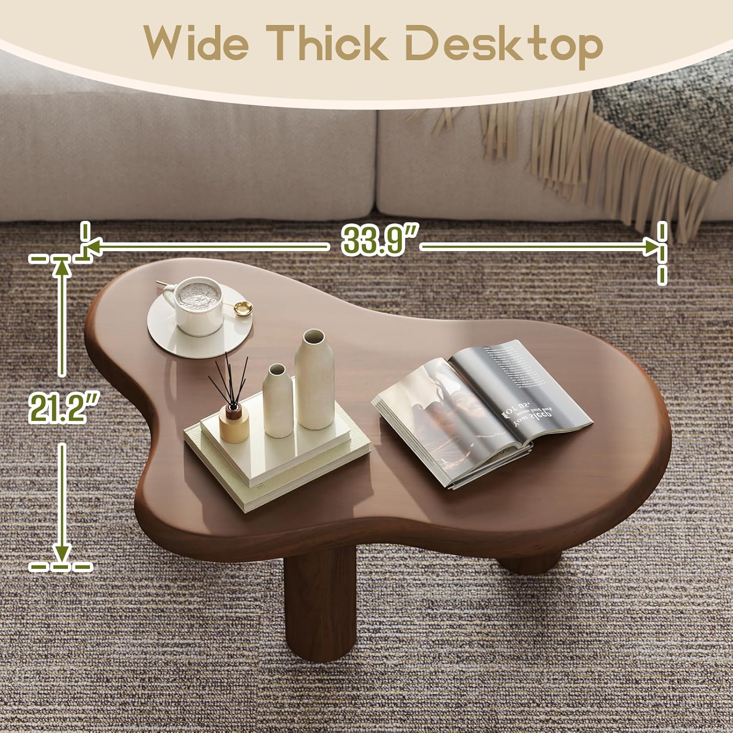 HollyHOME 33.9in Cloud Coffee Table Dark Walnut