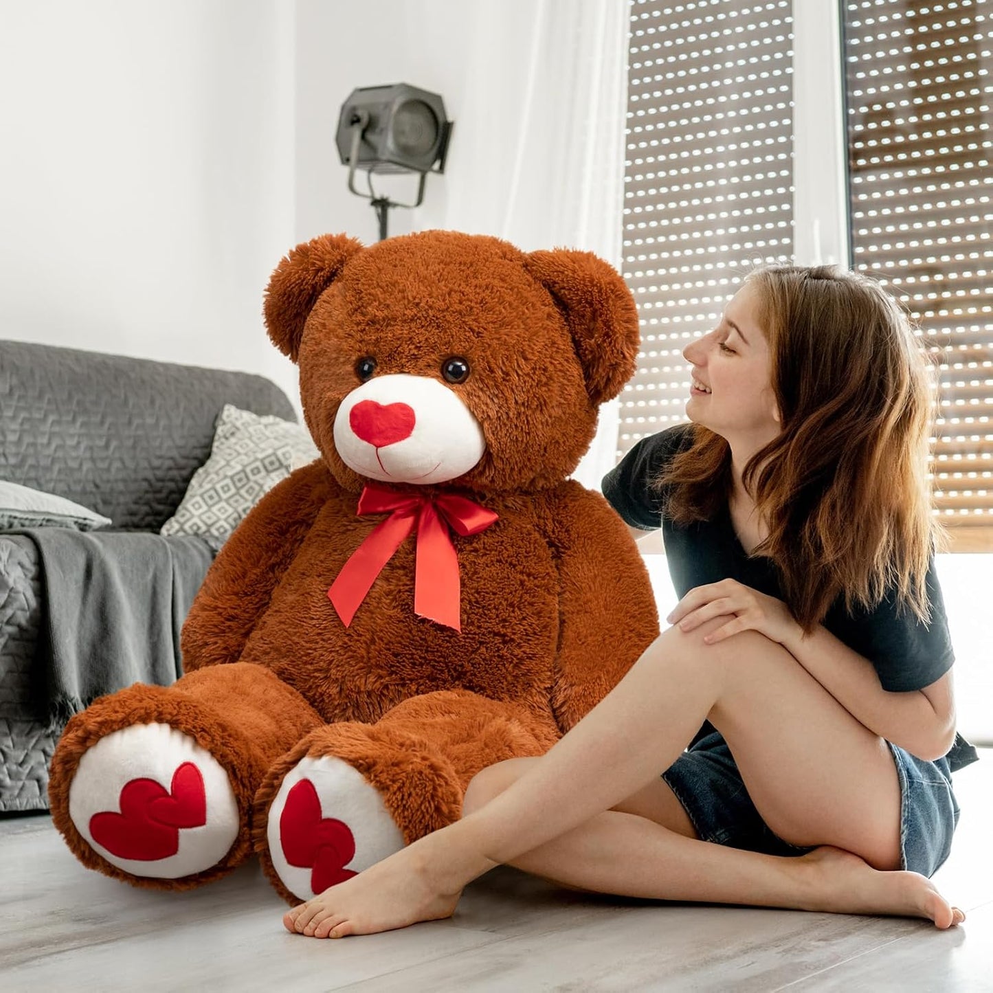 HollyHOME Big Teddy Bear Stuffed Animal Large Bear Plush with Red Heart for Girlfriend and Kids Valentine's Day 36 inch Beige