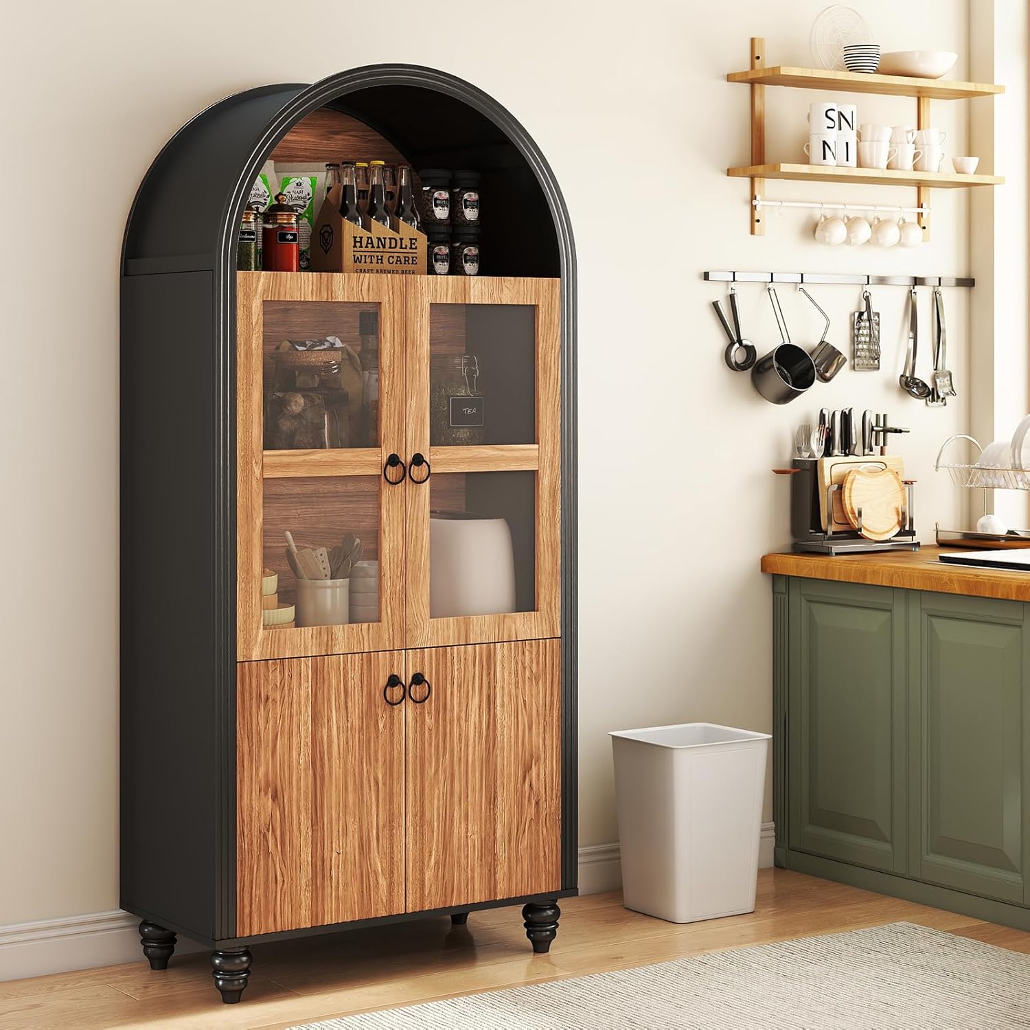 HollyHOME 66.6" Arched Kitchen Pantry Cabinet