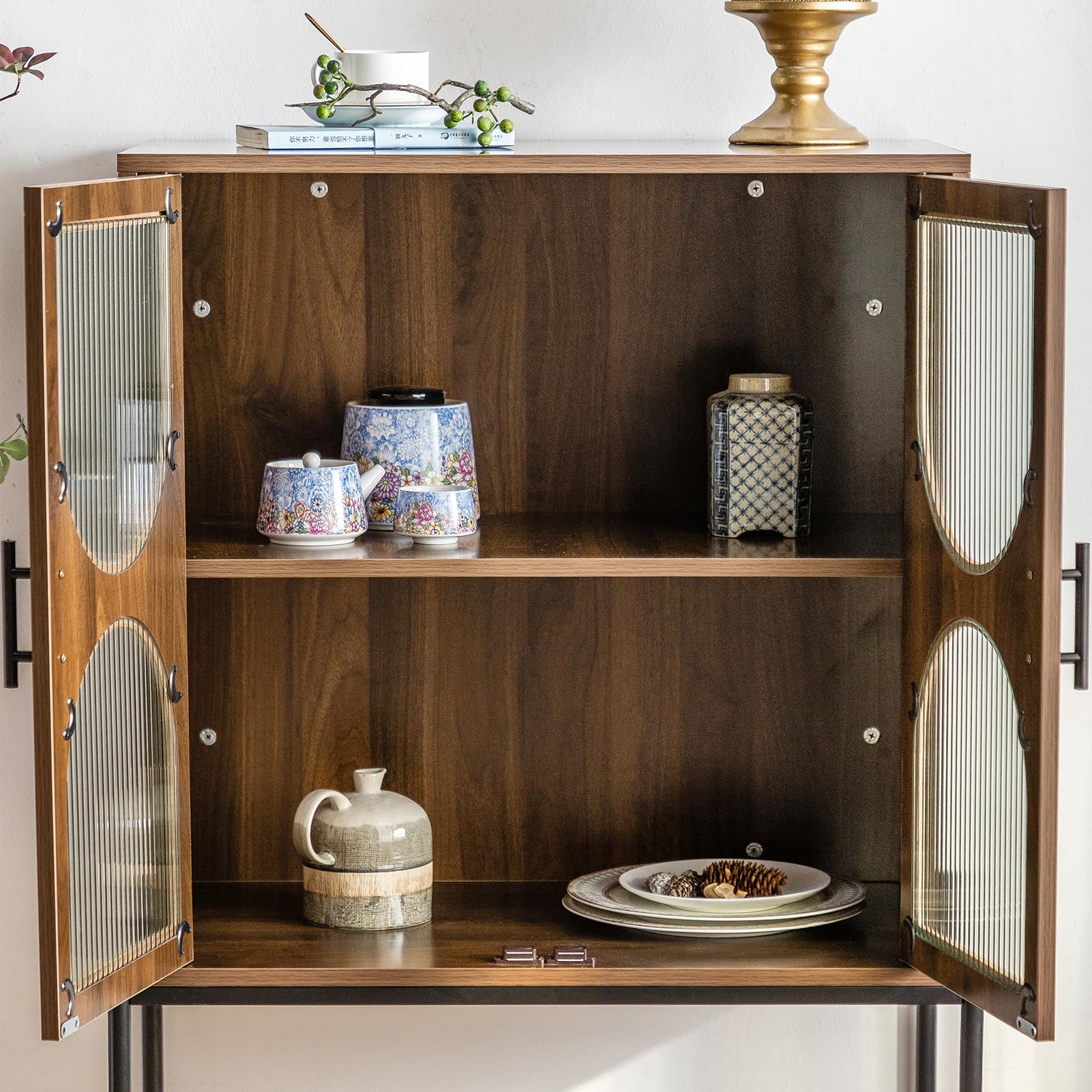 HollyHOME 41.3"(H) Wooden Storage Cabinet with Glass Doors