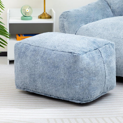 HollyHOME 15"(H) Bean Bag Ottoman Pouf, 6.6LB Memory Foam Filled Footstool for Sofa, Accent Stuffed Footrest Stool with Washable Cover, Single Footrest Stool for Living Room, Bedroom, Blue&Grey