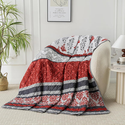 HollyHOME 3 Pieces Full/Queen Size Quilt Sets, Splicing Red Flowers Design Bedspread Bed Cover for All Season, Includes 1 Quilt, 2 Pillow Shams (Full/Queen, 86"x96")