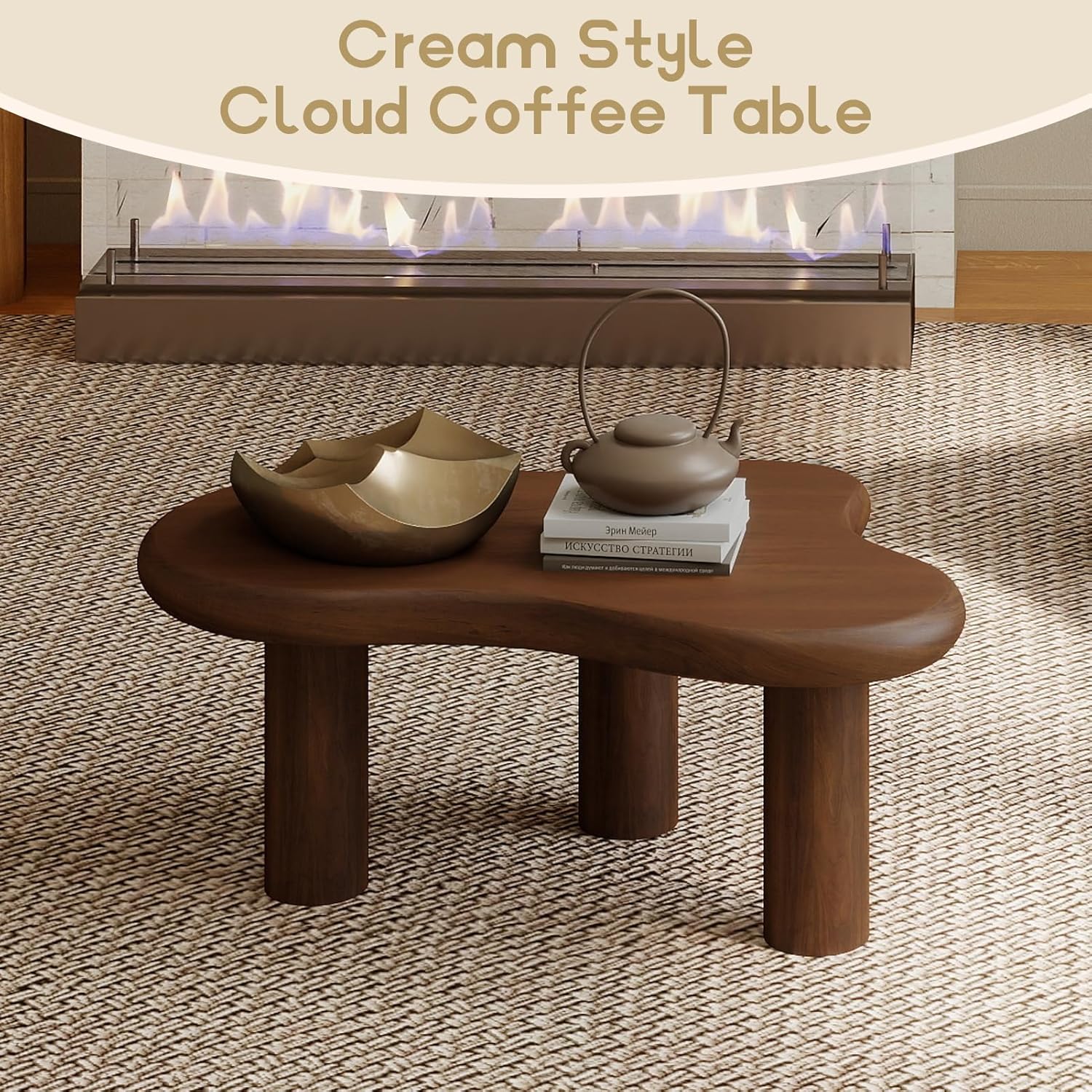 HollyHOME 33.9in Cloud Coffee Table Dark Walnut