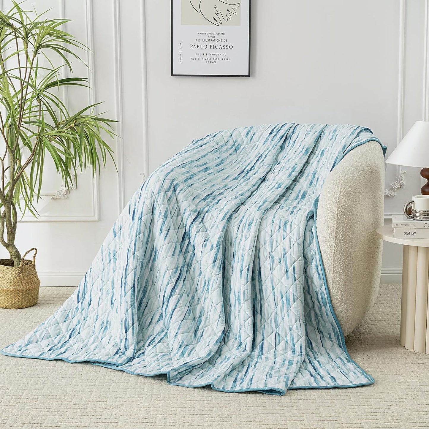 HollyHOME 3 Pieces King Size Quilt Sets with Teal and Gray Leaves Design Bedspread Bed Cover, Includes 1 Quilt, 2 Pillow Shams (King, 102"x96")