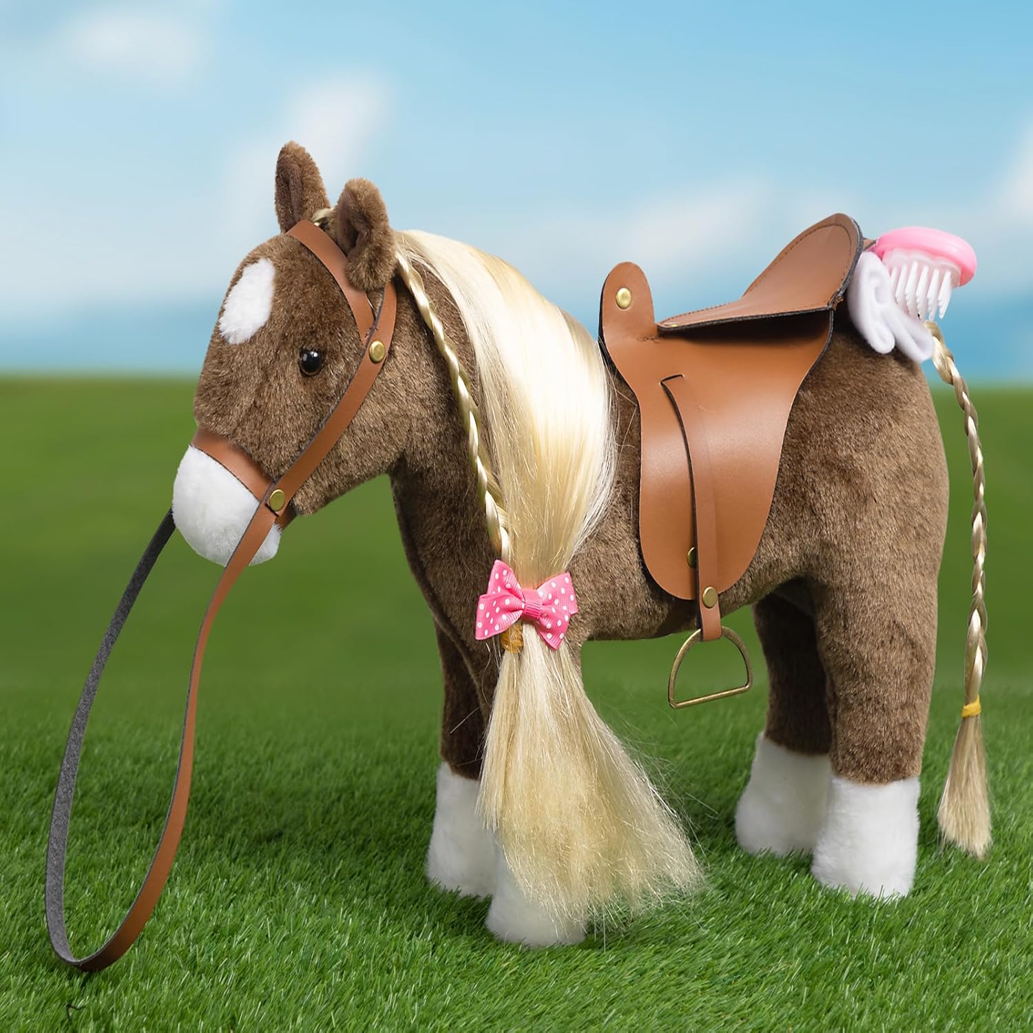 HollyHOME Palomino Horse Stuffed Animal Pretty Pony Plush Toy Pretend Play Horse 11 inches Beige