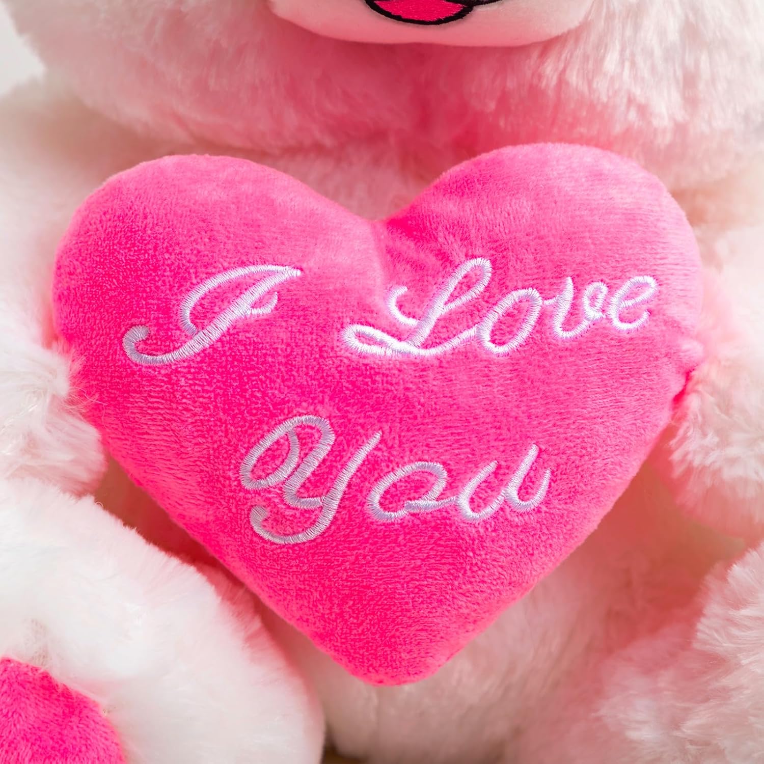 HollyHOME Teddy Bear with Pink Heart Plush Bear That Says I Love You and Blushes LED Stuffed Toys for Girlfriend and Kids Valentine's Day 13 inch White