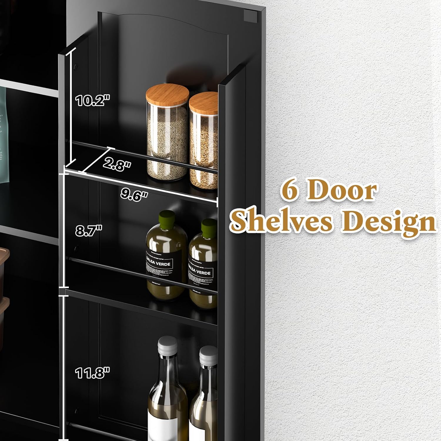 HollyHOME Kitchen Pantry Cabinet Black（4-Door）