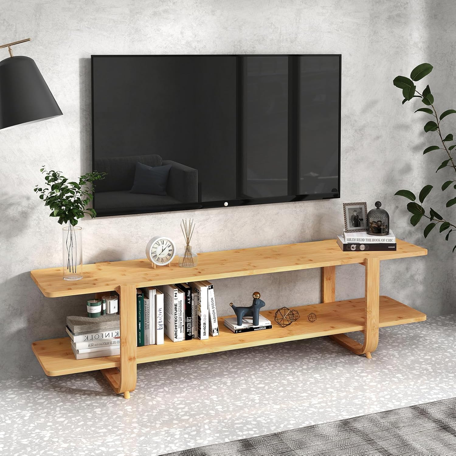 HollyHOME 55"(L) Burlywood Bamboo TV Stand with Storage