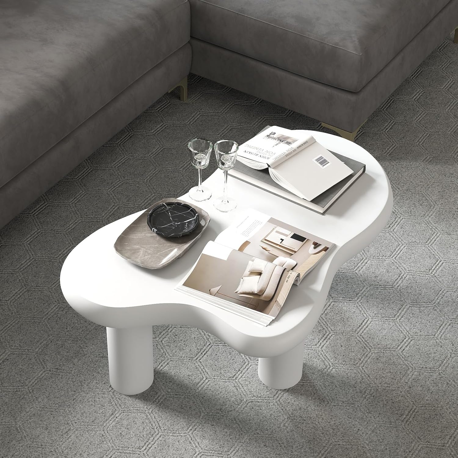 HollyHOME 33.9in Cloud Coffee Table Cream White
