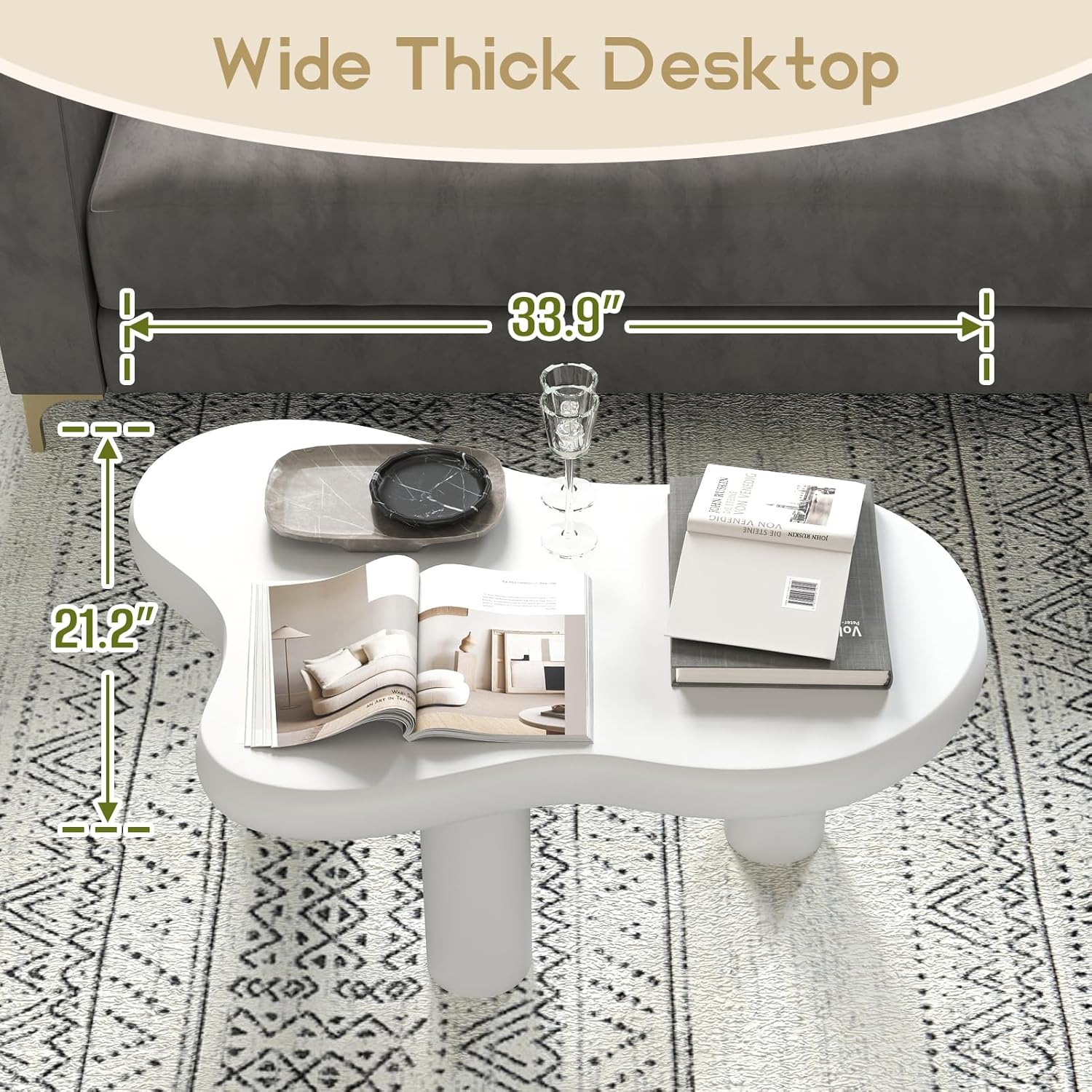 HollyHOME 33.9in Cloud Coffee Table Cream White