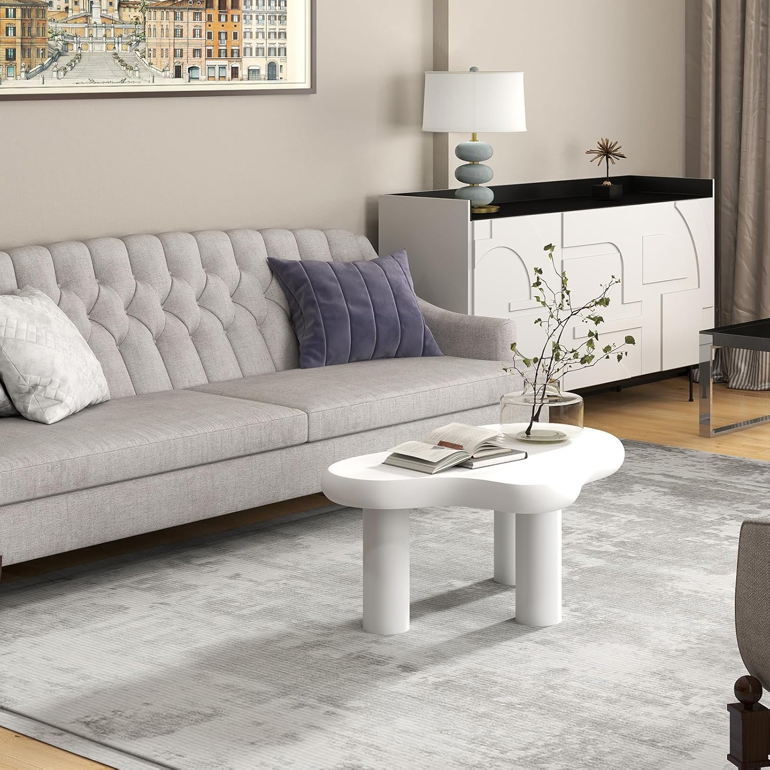 HollyHOME 33.9in Cloud Coffee Table Cream White
