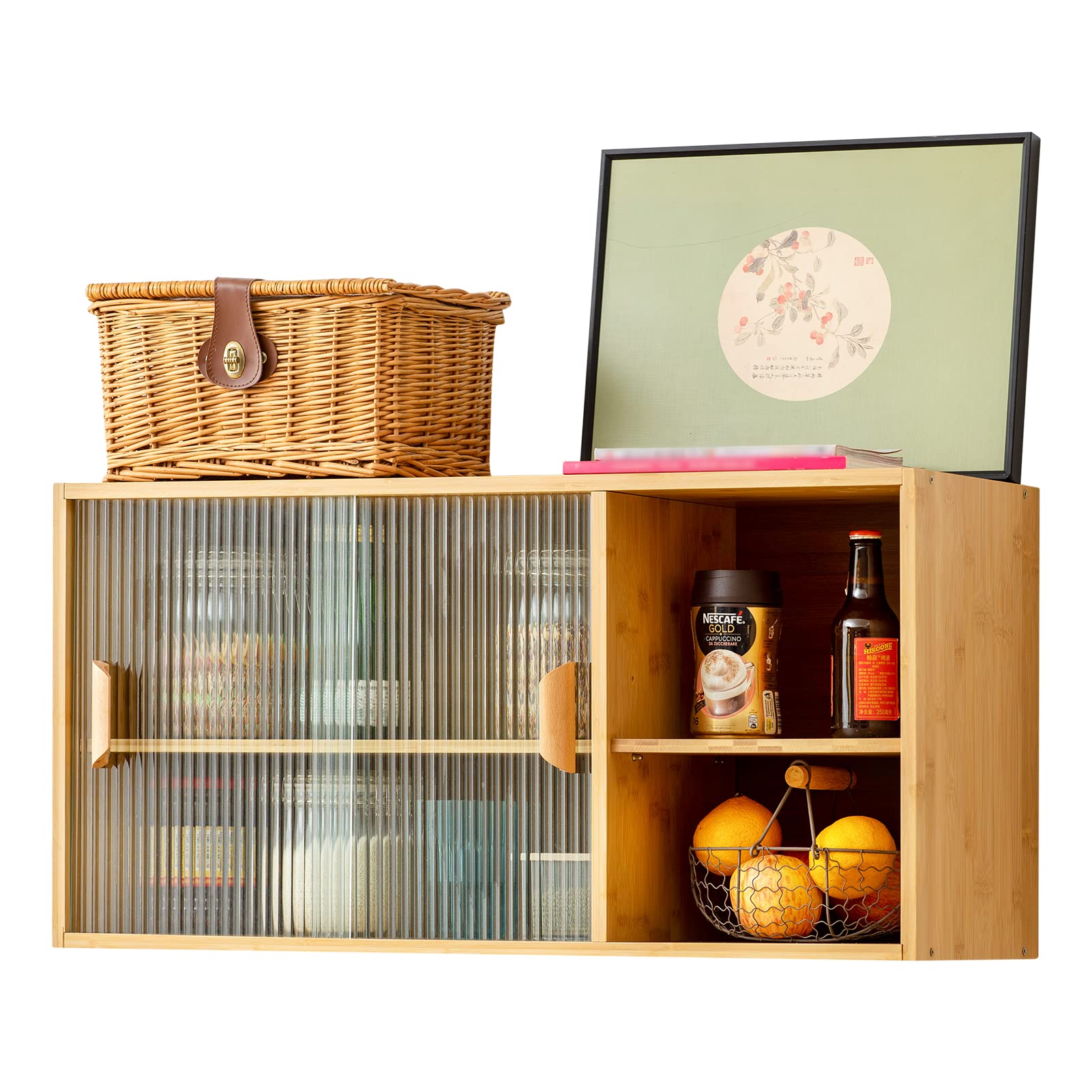 HollyHOME 41.3"(H) Wooden Storage Cabinet with Glass Doors