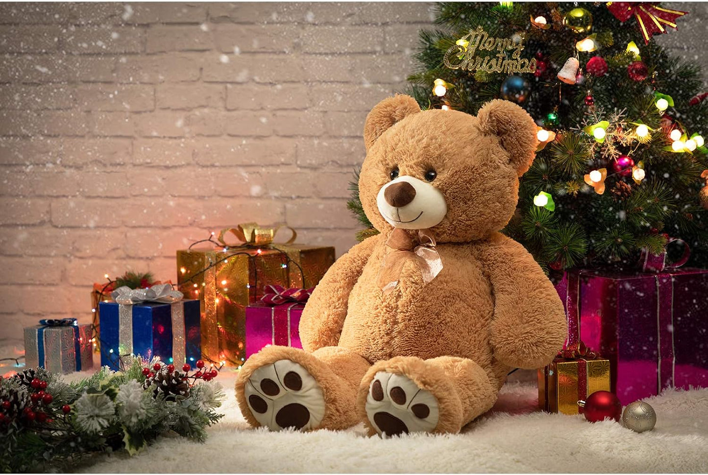 HollyHOME Teddy Bear Stuffed Animal Plush Giant Teddy Bears with Footprints Big Bear 36 inch Tan