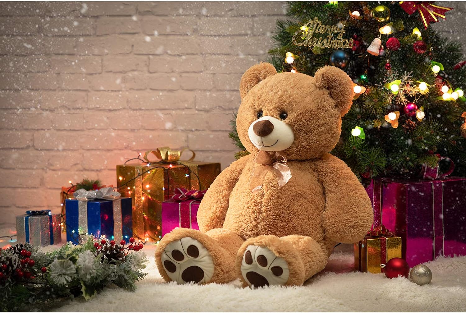 HollyHOME Teddy Bear Stuffed Animal Plush Giant Teddy Bears with Footprints Big Bear 36 inch Purple