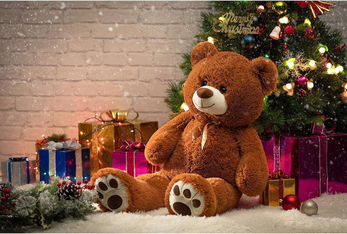 HollyHOME Teddy Bear Stuffed Animal Plush Giant Teddy Bears with Footprints Big Bear 36 inch Tan